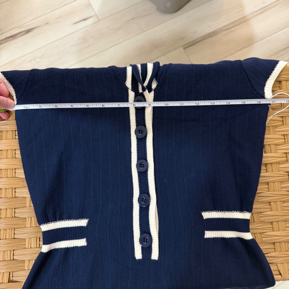 For Love &Lemons Naomi Knit Romper Navy Blue Sailor Collar S Nautical Preppy NWT - Picture 8 of 8